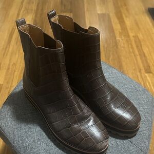 Madewell Brown Croc-Embossed Ankle Boots